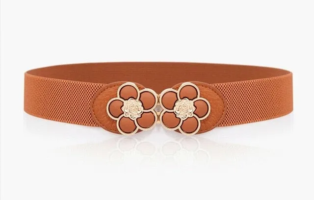 Women Elastic belt HOT black Waistband wide Elegant gold buckle Cummerbunds for women