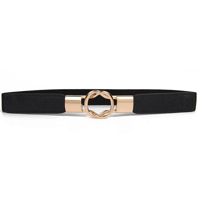 Women Elastic belt HOT black Waistband wide Elegant gold buckle Cummerbunds for women
