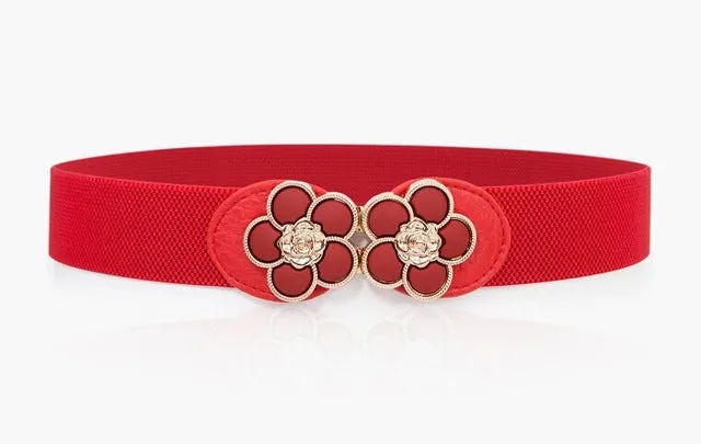 Women Elastic belt HOT black Waistband wide Elegant gold buckle Cummerbunds for women