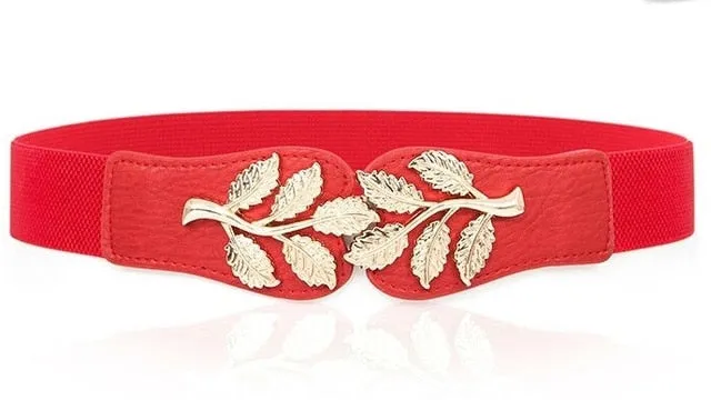 Women Elastic belt HOT black Waistband wide Elegant gold buckle Cummerbunds for women