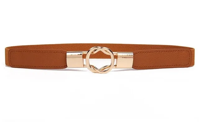 Women Elastic belt HOT black Waistband wide Elegant gold buckle Cummerbunds for women