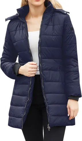 Women Long Winter Puffer Coat Oversized Light Packable Warm Down Jacket Casual Windproof Parka with Removable Hood