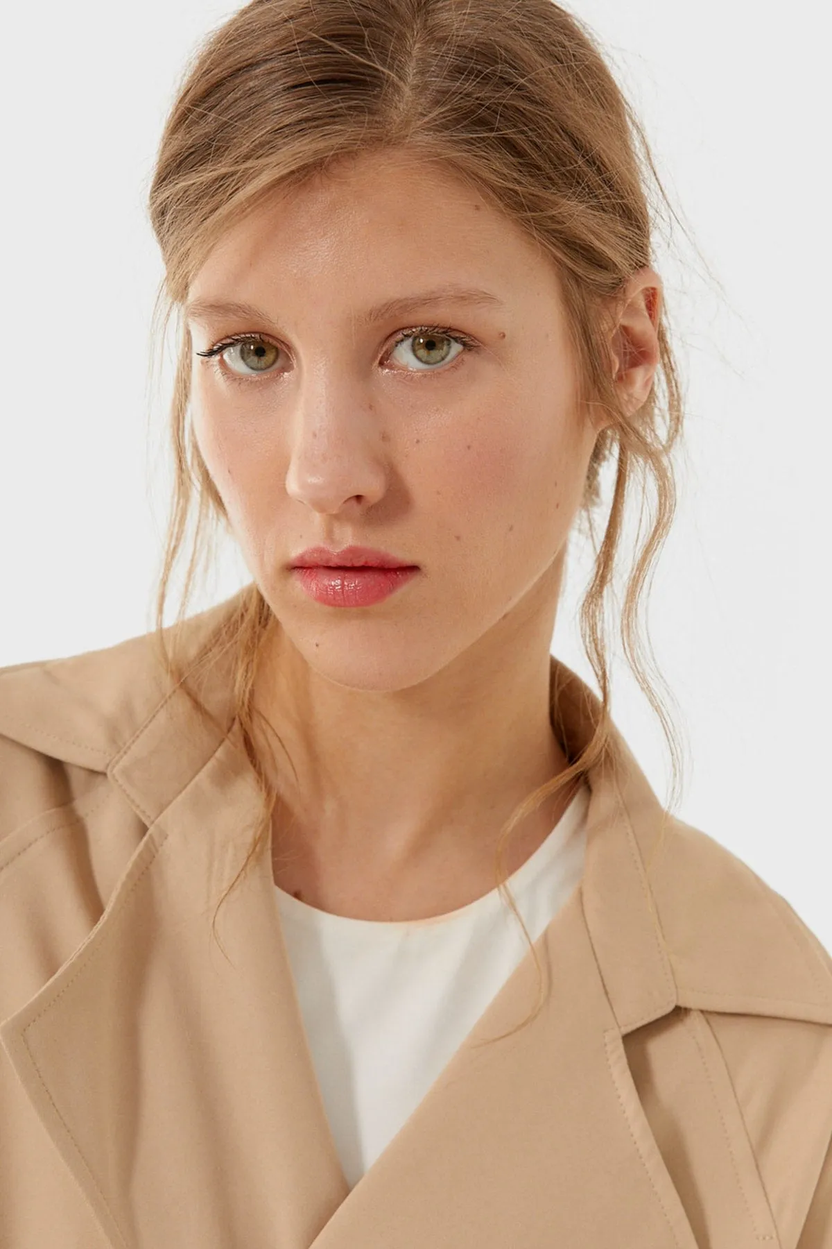 Women-s Cream Long Flowy Trench Coat