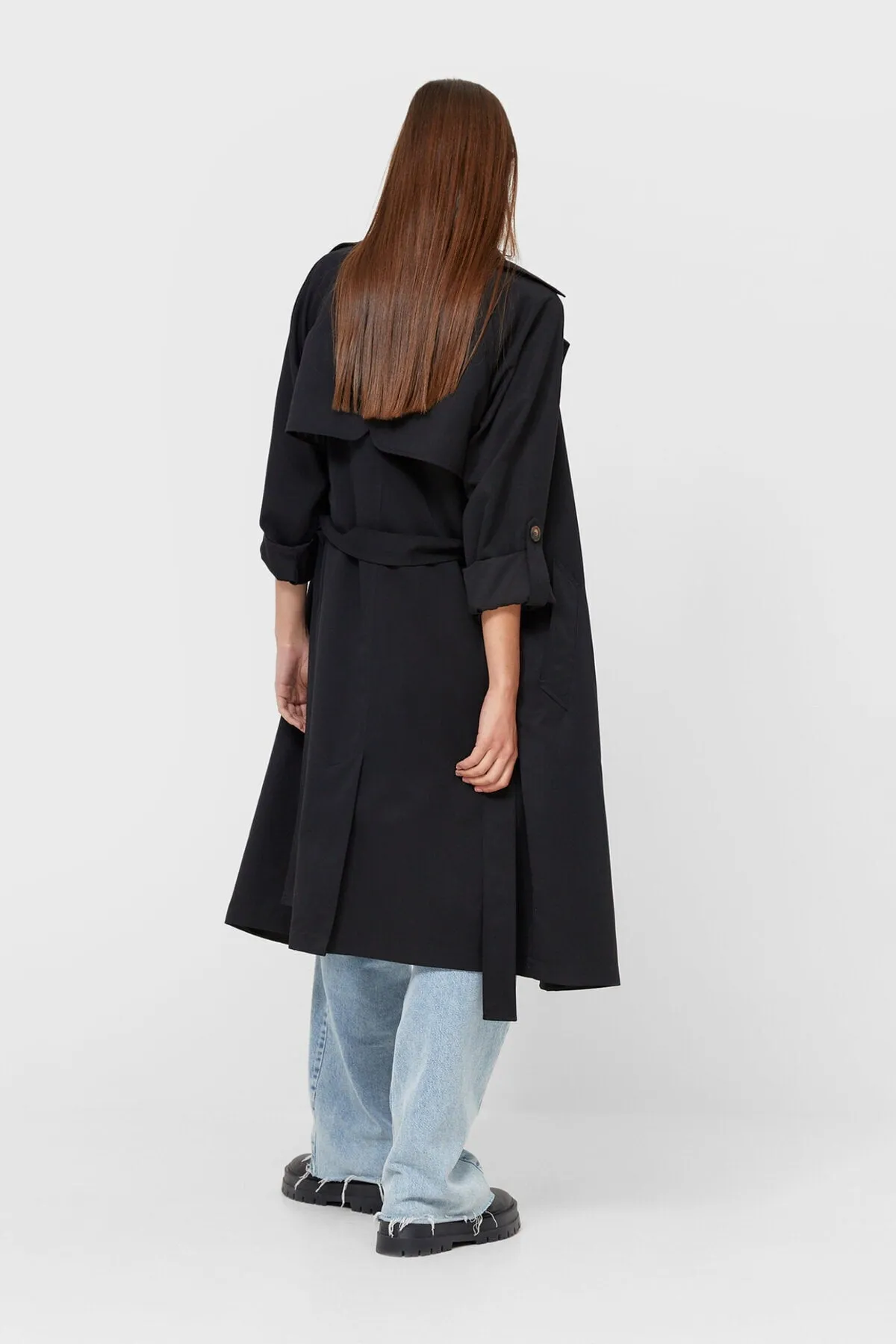 Women-s Cream Long Flowy Trench Coat
