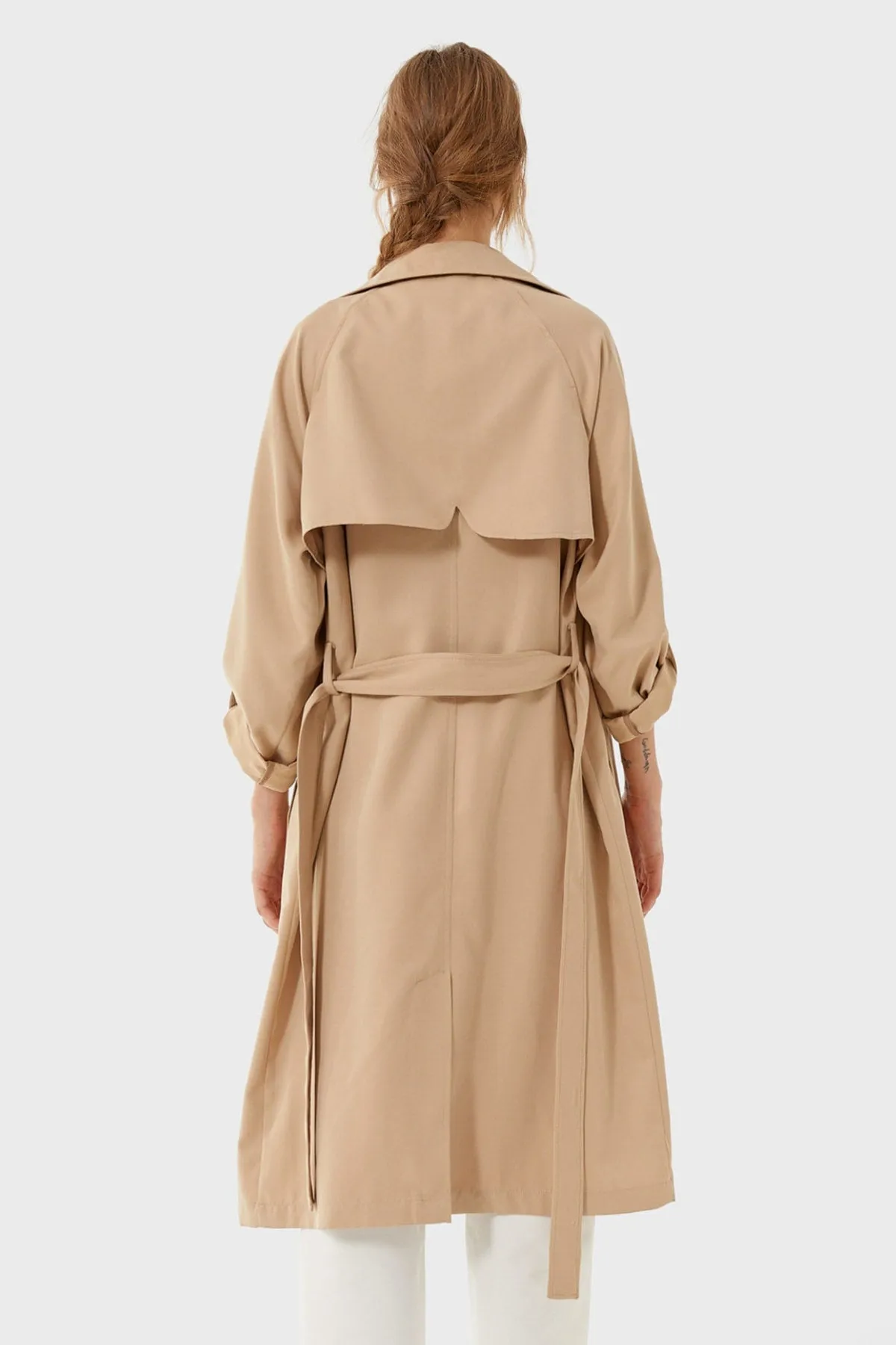 Women-s Cream Long Flowy Trench Coat