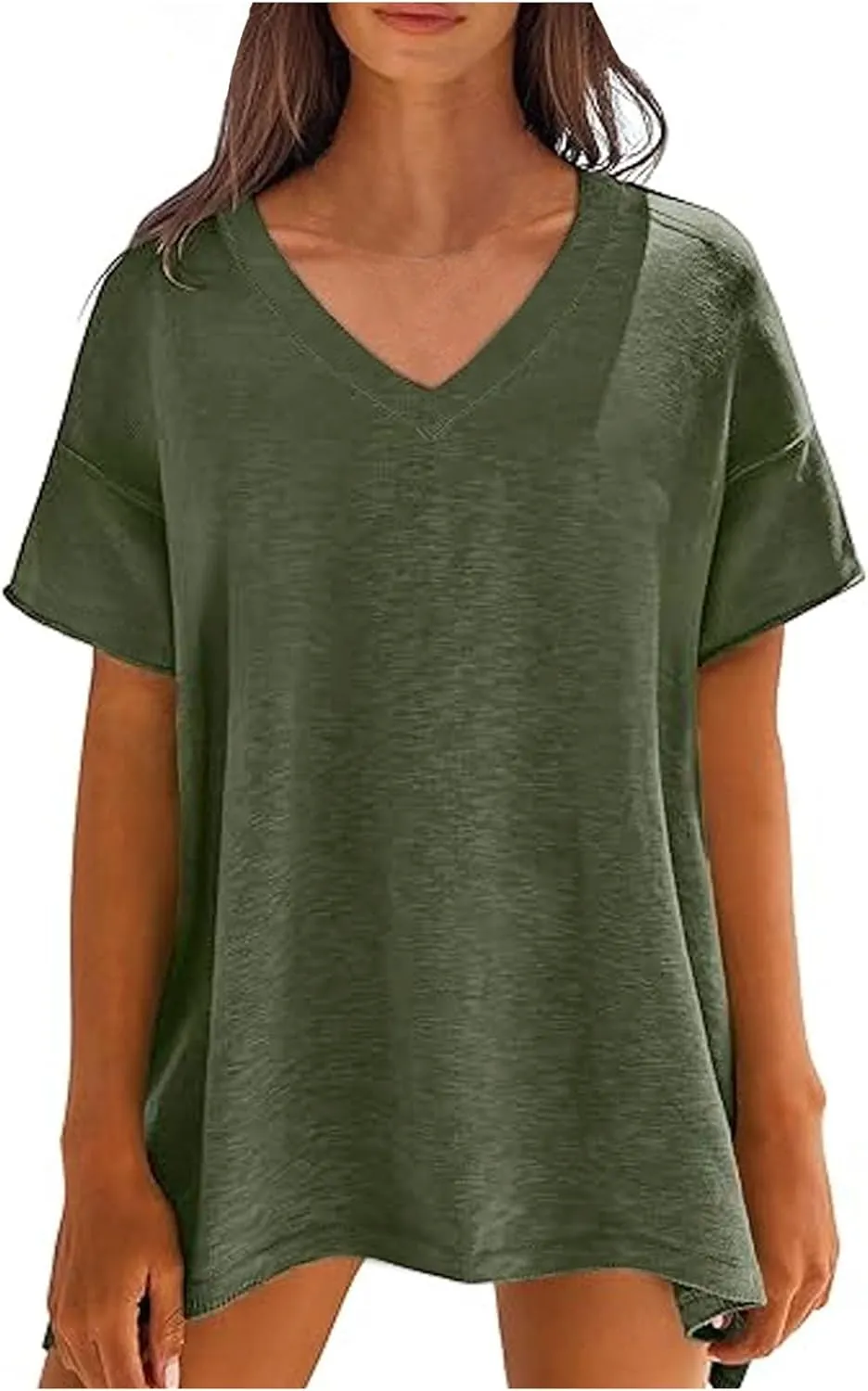 Women Summer Pullover Top for Leggings Oversized Short Sleeve Drop Shoulder Casual T-Shirts Trendy Tees 2025