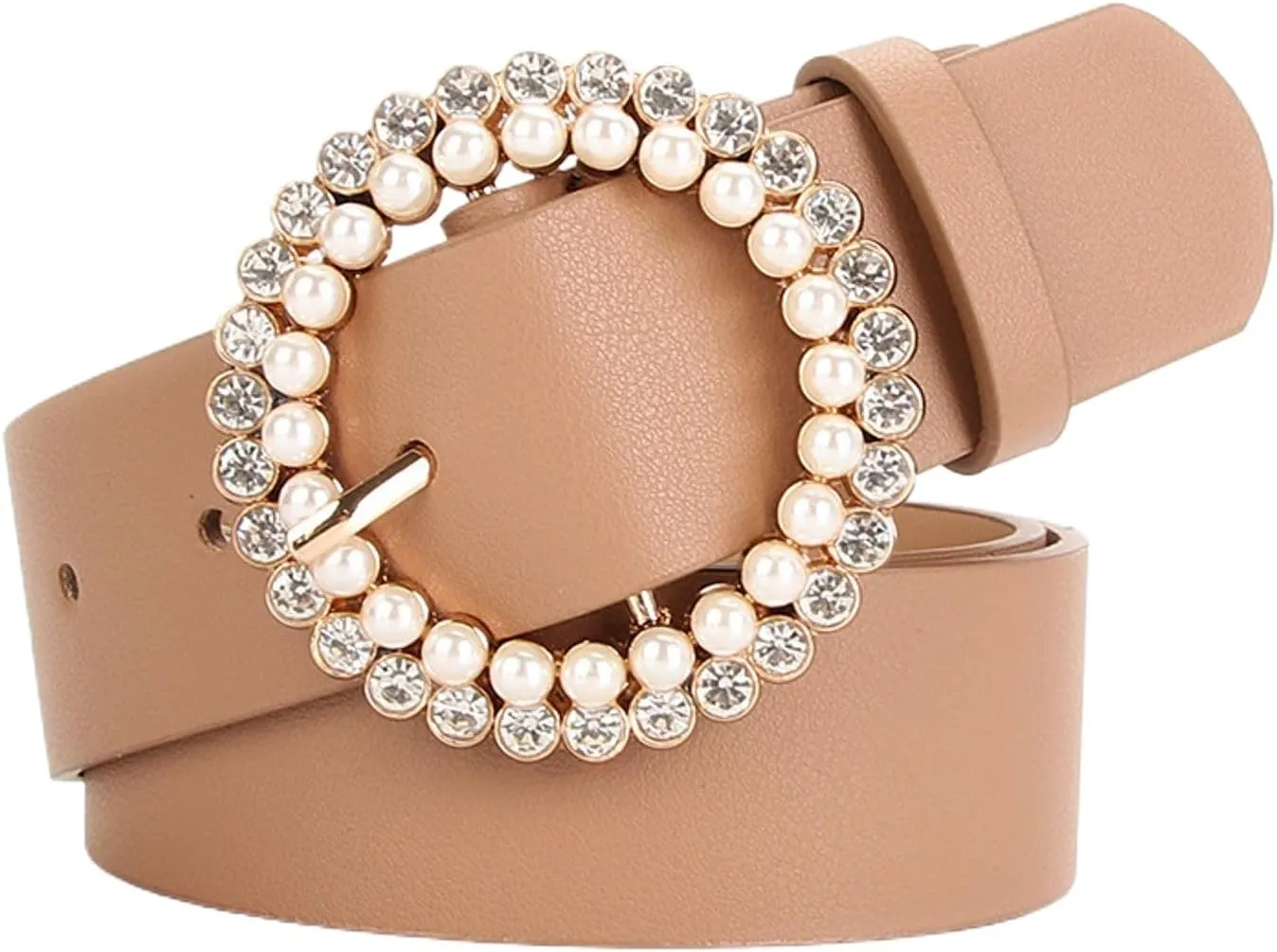 Women's Faux Leather Belt Fashion Belt Pearl Rhinestone Beaded Jeweled Round Casual Glitter Elegant Chunky Belt