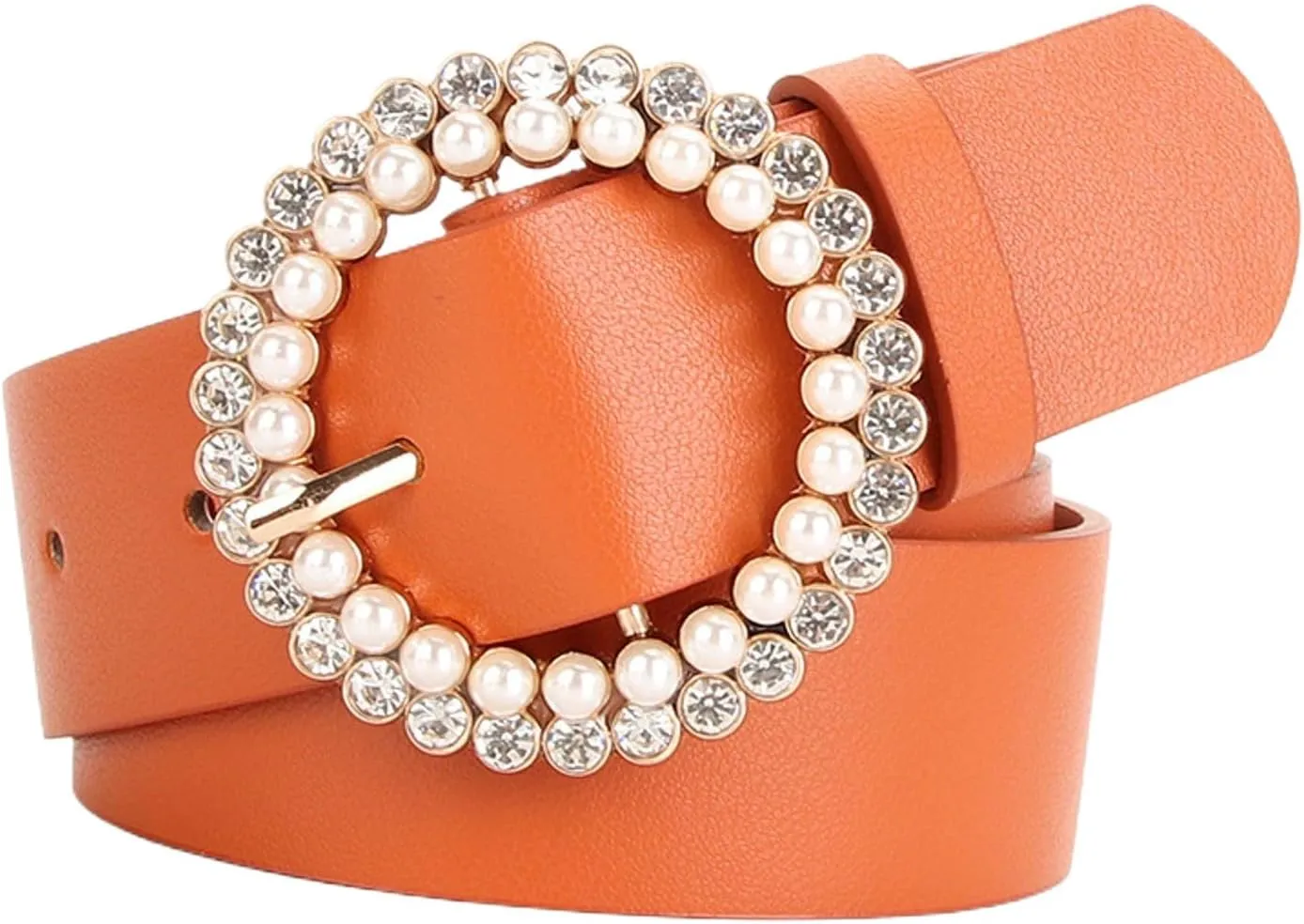 Women's Faux Leather Belt Fashion Belt Pearl Rhinestone Beaded Jeweled Round Casual Glitter Elegant Chunky Belt