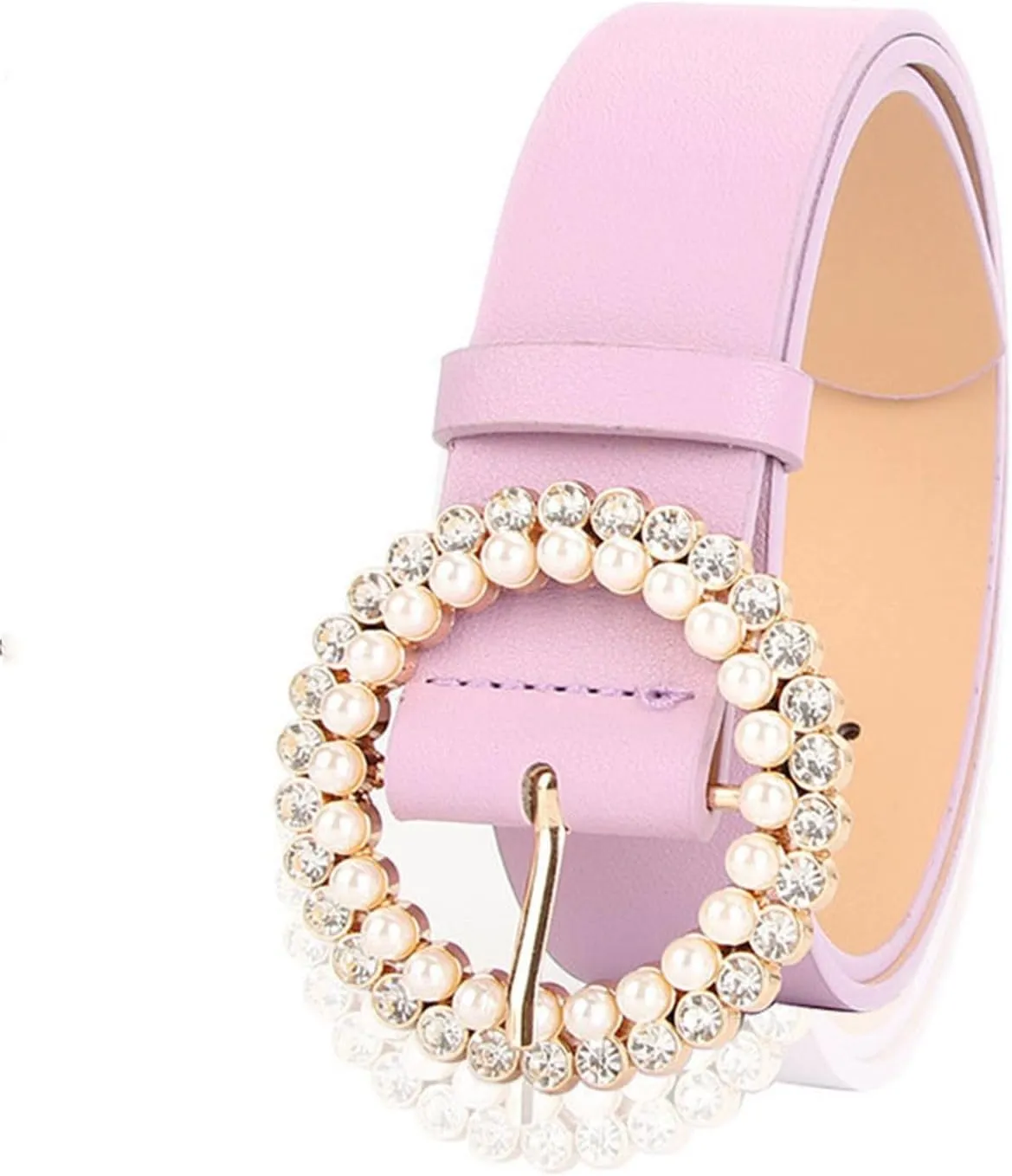 Women's Faux Leather Belt Fashion Belt Pearl Rhinestone Beaded Jeweled Round Casual Glitter Elegant Chunky Belt