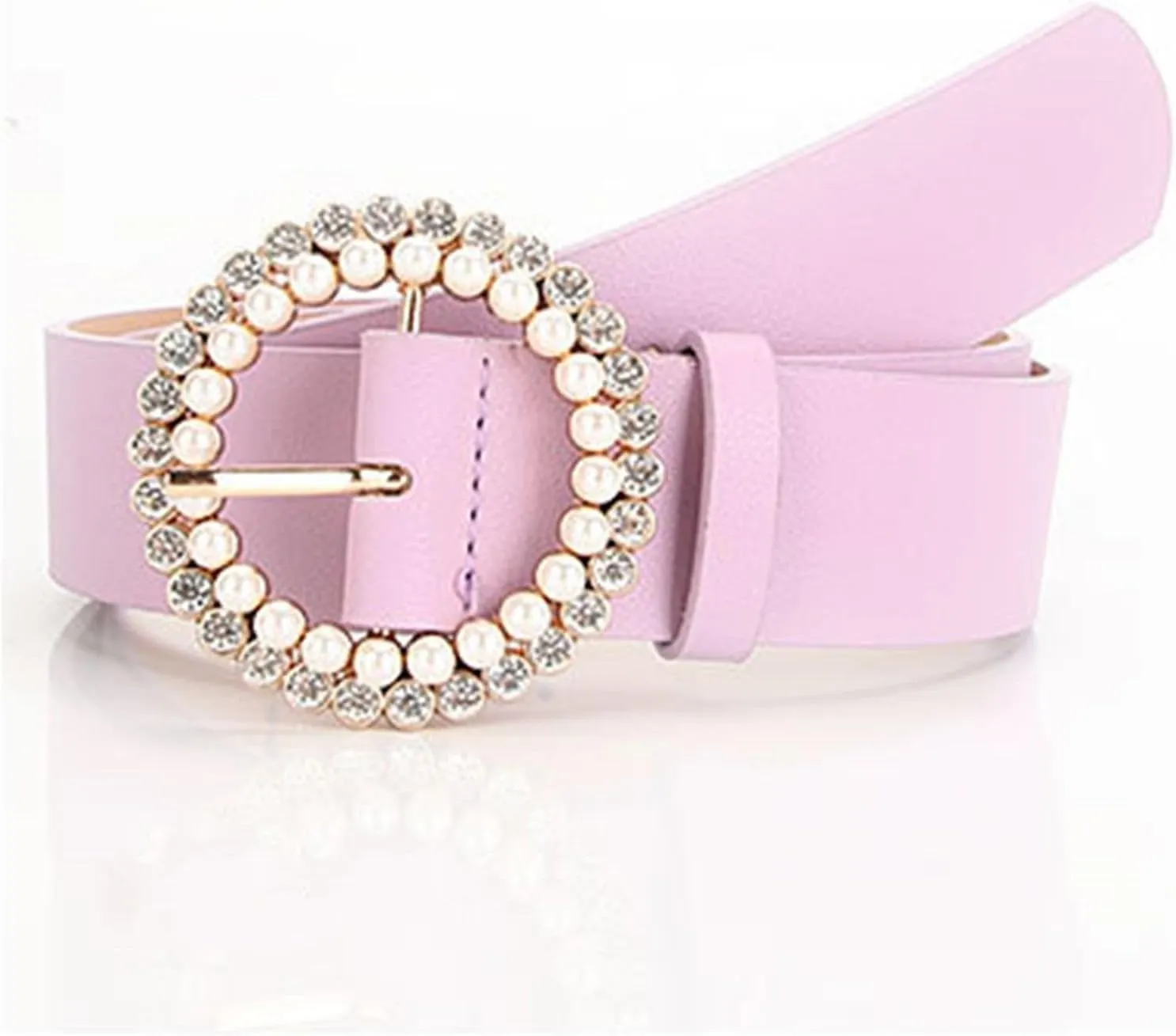 Women's Faux Leather Belt Fashion Belt Pearl Rhinestone Beaded Jeweled Round Casual Glitter Elegant Chunky Belt