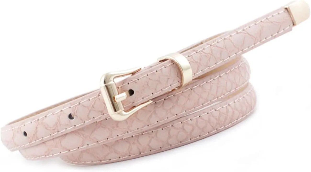 Women's Faux Leather Skinny Belt For Dress Snake Skin Metal Thin Belt Buckle Casual Summer Slimming Elegant