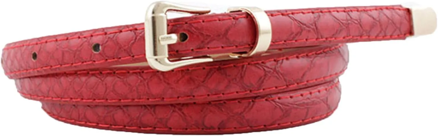 Women's Faux Leather Skinny Belt For Dress Snake Skin Metal Thin Belt Buckle Casual Summer Slimming Elegant
