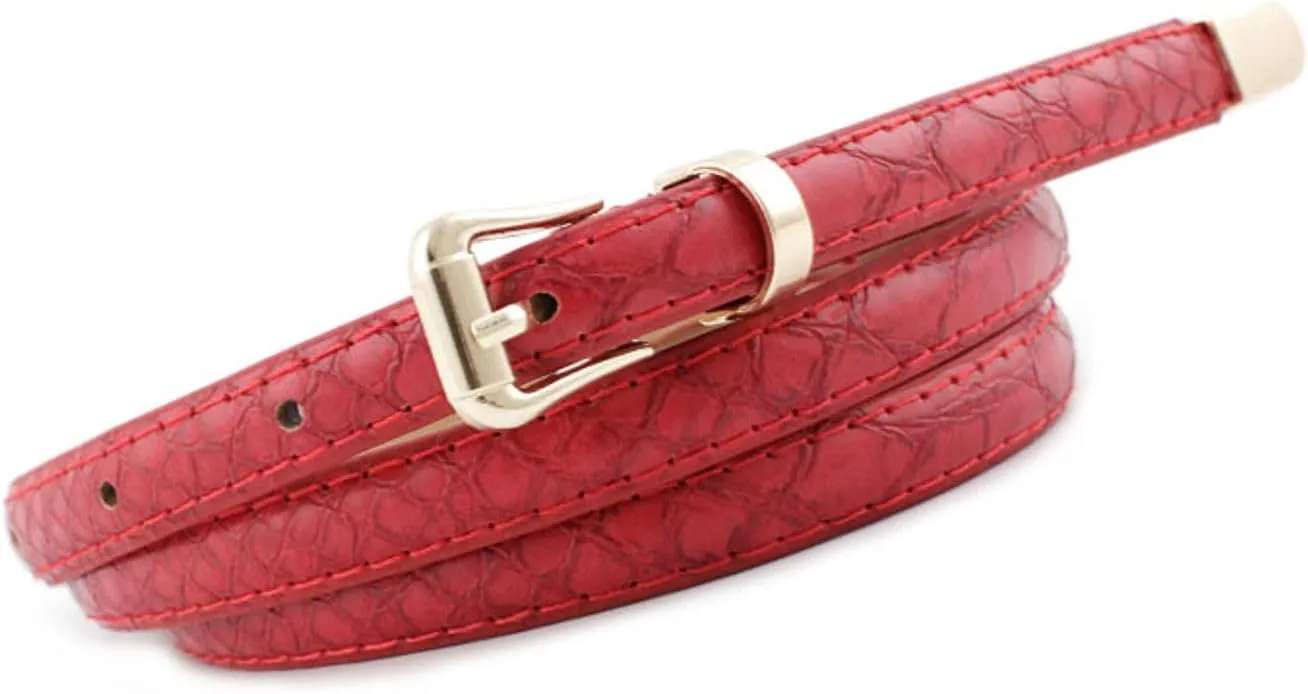Women's Faux Leather Skinny Belt For Dress Snake Skin Metal Thin Belt Buckle Casual Summer Slimming Elegant