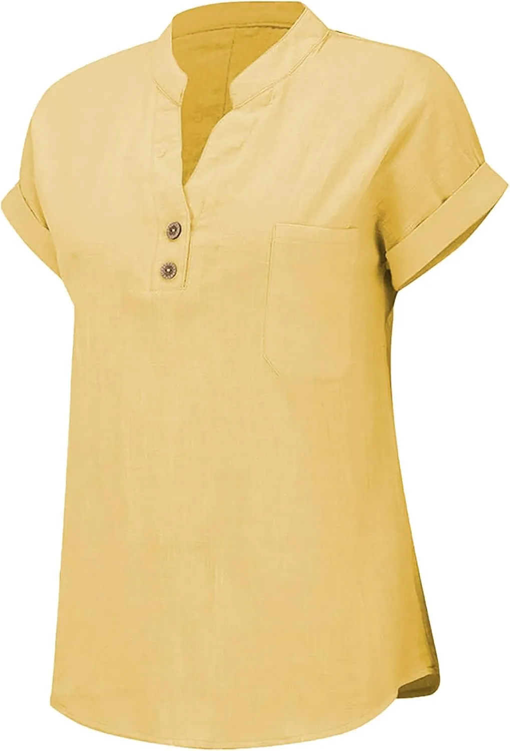 Womens Linen Tops Summer Casual Button Down V Neck Tops Short Sleeve Cotton Blouses Casual Vacation Clothes Outfits