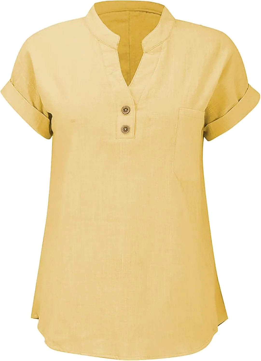 Womens Linen Tops Summer Casual Button Down V Neck Tops Short Sleeve Cotton Blouses Casual Vacation Clothes Outfits
