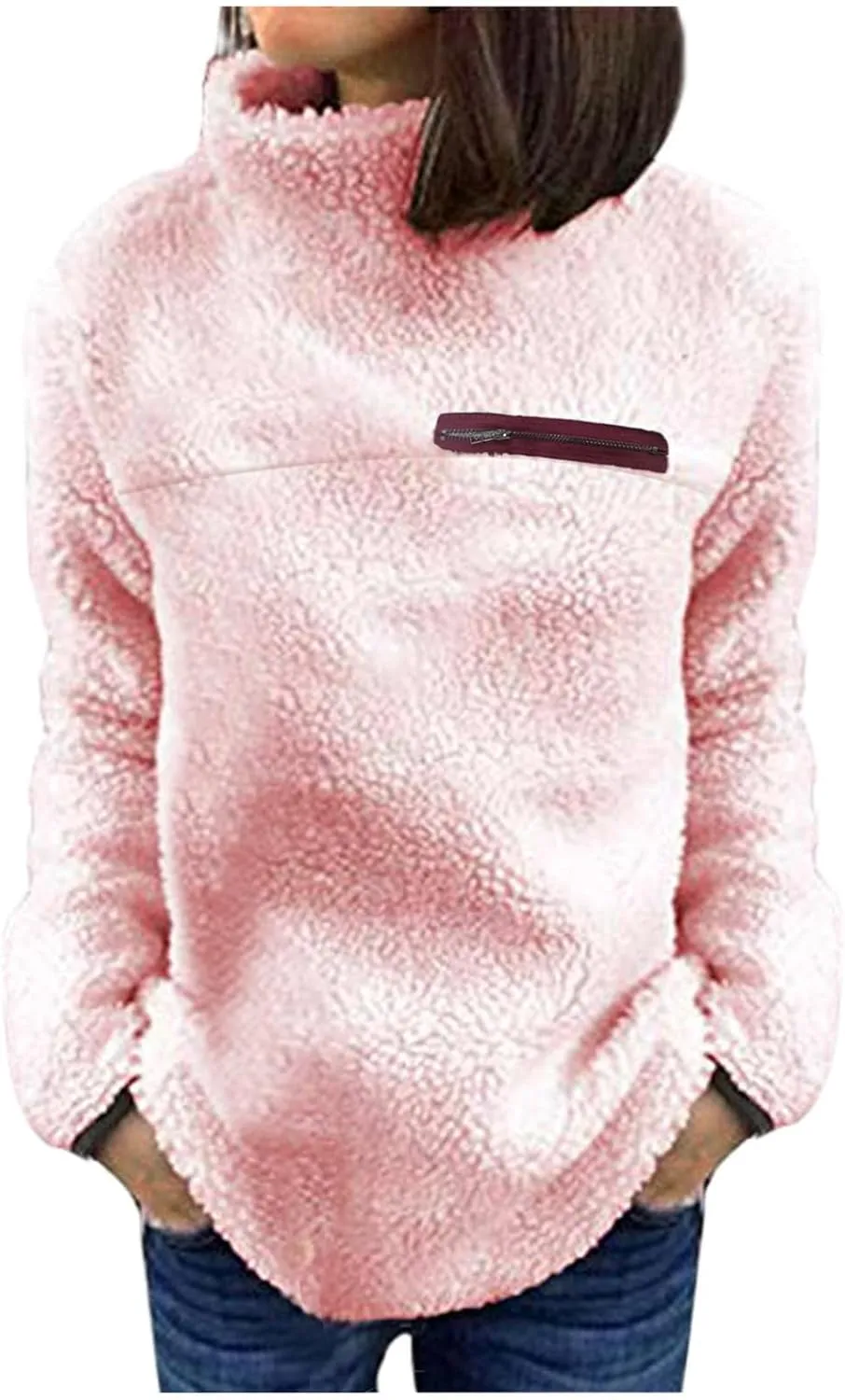 Women's Oversized Sherpa Fuzzy Fleece Sweatshirts Long Sleeves Turtleneck Casual Pullover Sweater Winter Fluffy Warm Outwear