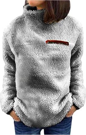 Women's Oversized Sherpa Fuzzy Fleece Sweatshirts Long Sleeves Turtleneck Casual Pullover Sweater Winter Fluffy Warm Outwear