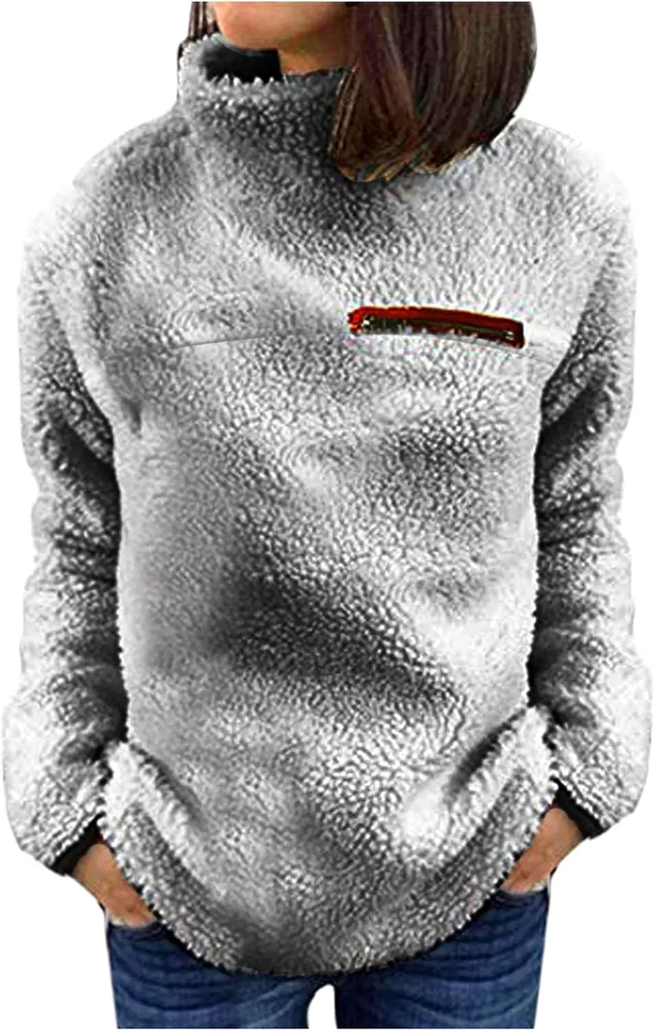 Women's Oversized Sherpa Fuzzy Fleece Sweatshirts Long Sleeves Turtleneck Casual Pullover Sweater Winter Fluffy Warm Outwear