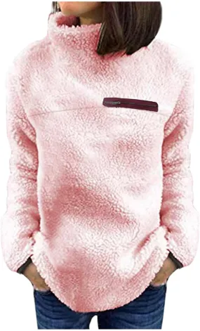 Women's Oversized Sherpa Fuzzy Fleece Sweatshirts Long Sleeves Turtleneck Casual Pullover Sweater Winter Fluffy Warm Outwear