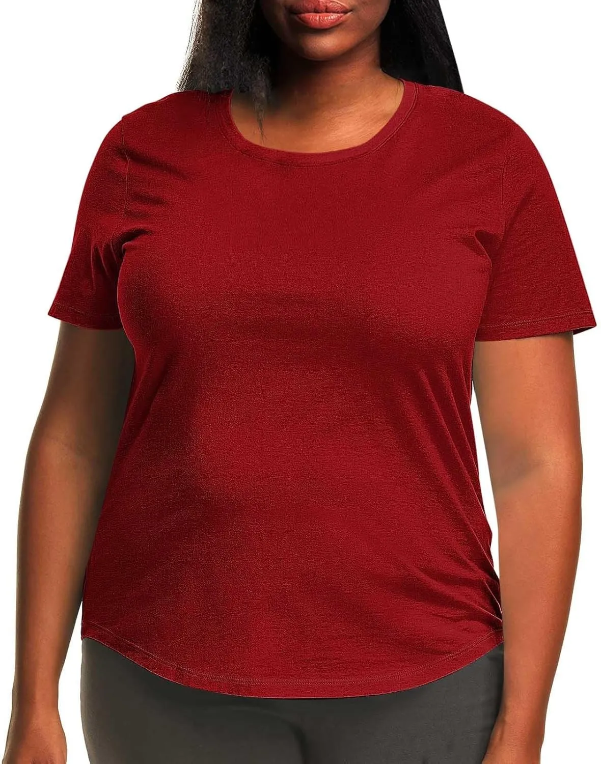 Women's Plus Size Summer Tops Round Neck Short Sleeve Tee Shirt Trendy Casual Loose Comfy Solid Color Basic Shirts