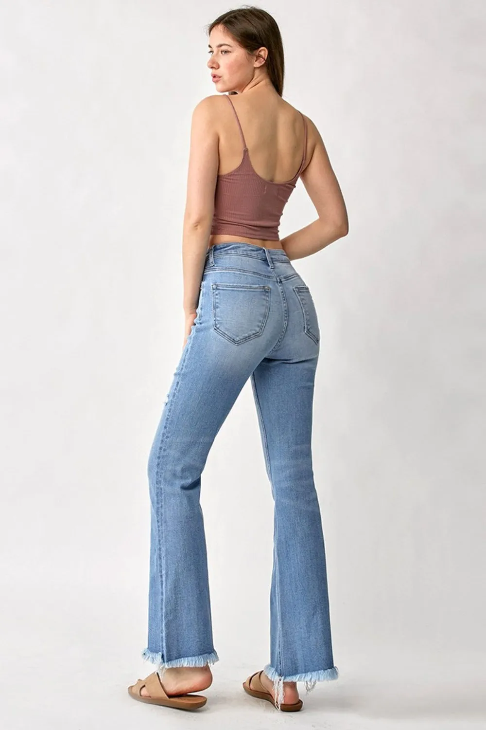 Women's RISEN High Rise Frayed Hem Bootcut Jeans