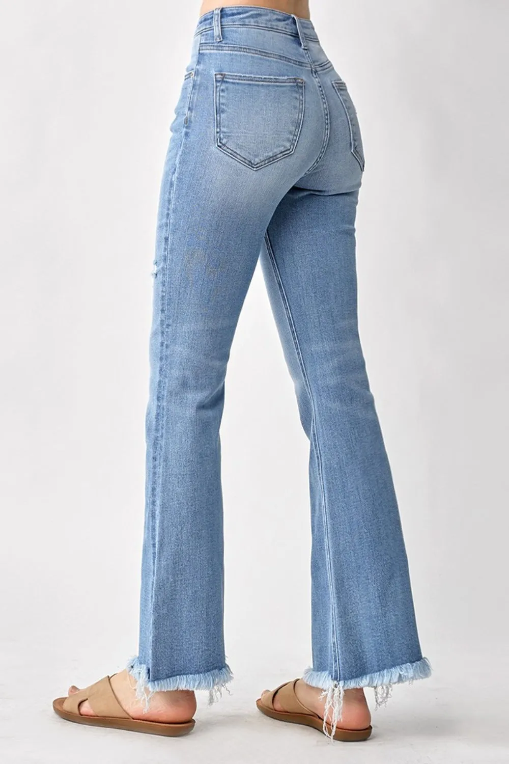 Women's RISEN High Rise Frayed Hem Bootcut Jeans
