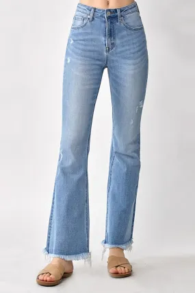Women's RISEN High Rise Frayed Hem Bootcut Jeans