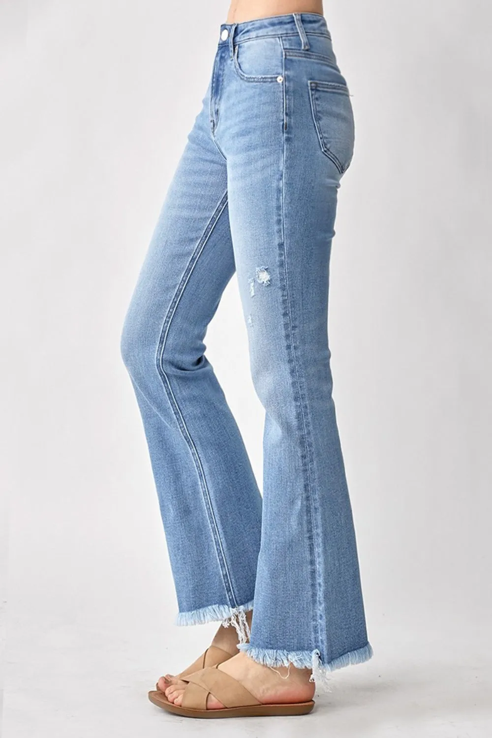 Women's RISEN High Rise Frayed Hem Bootcut Jeans