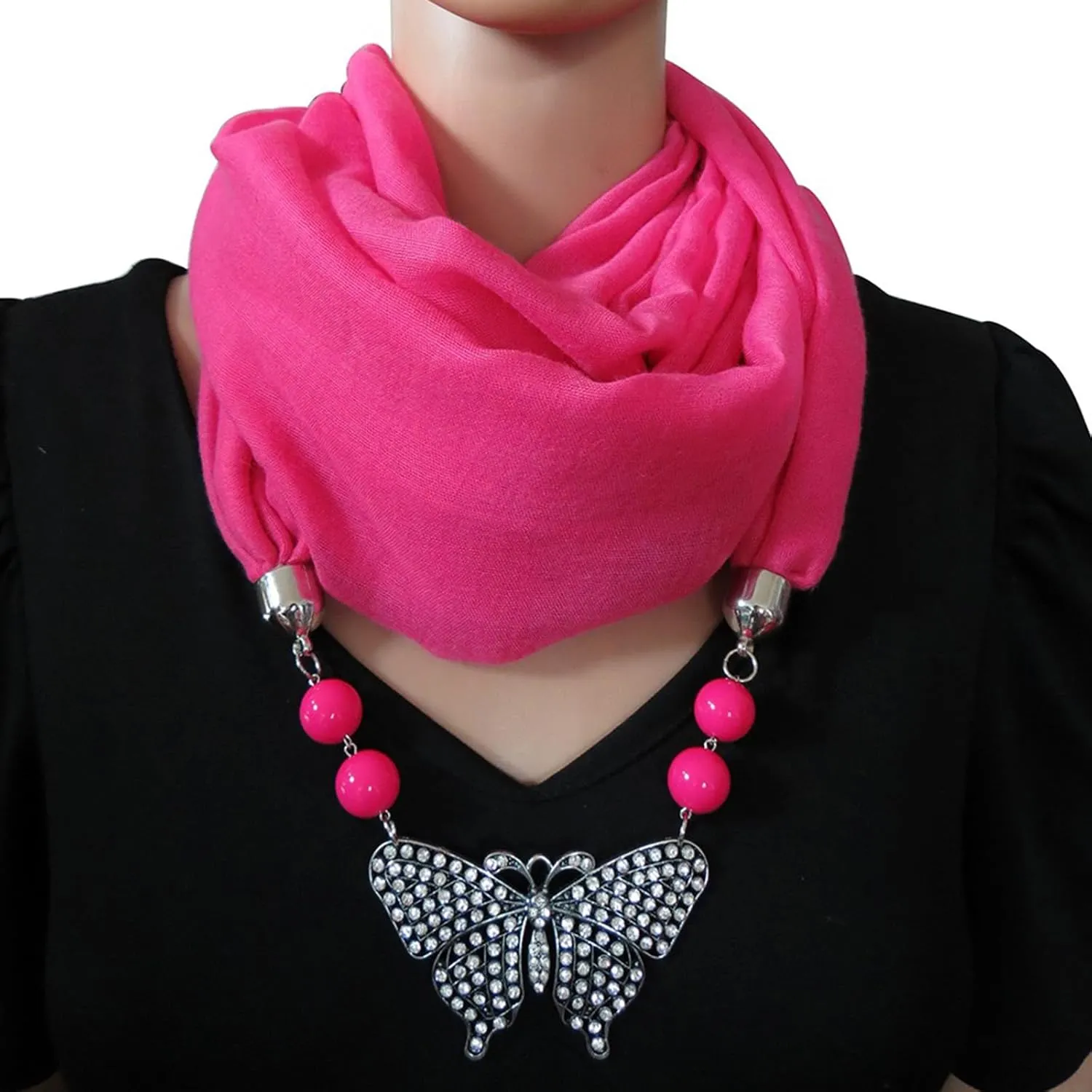 Women's Scarves Multi-purpose Unique Pendant Scarf Necklace Stylish Infinity Scarf with Jewelry Accessory