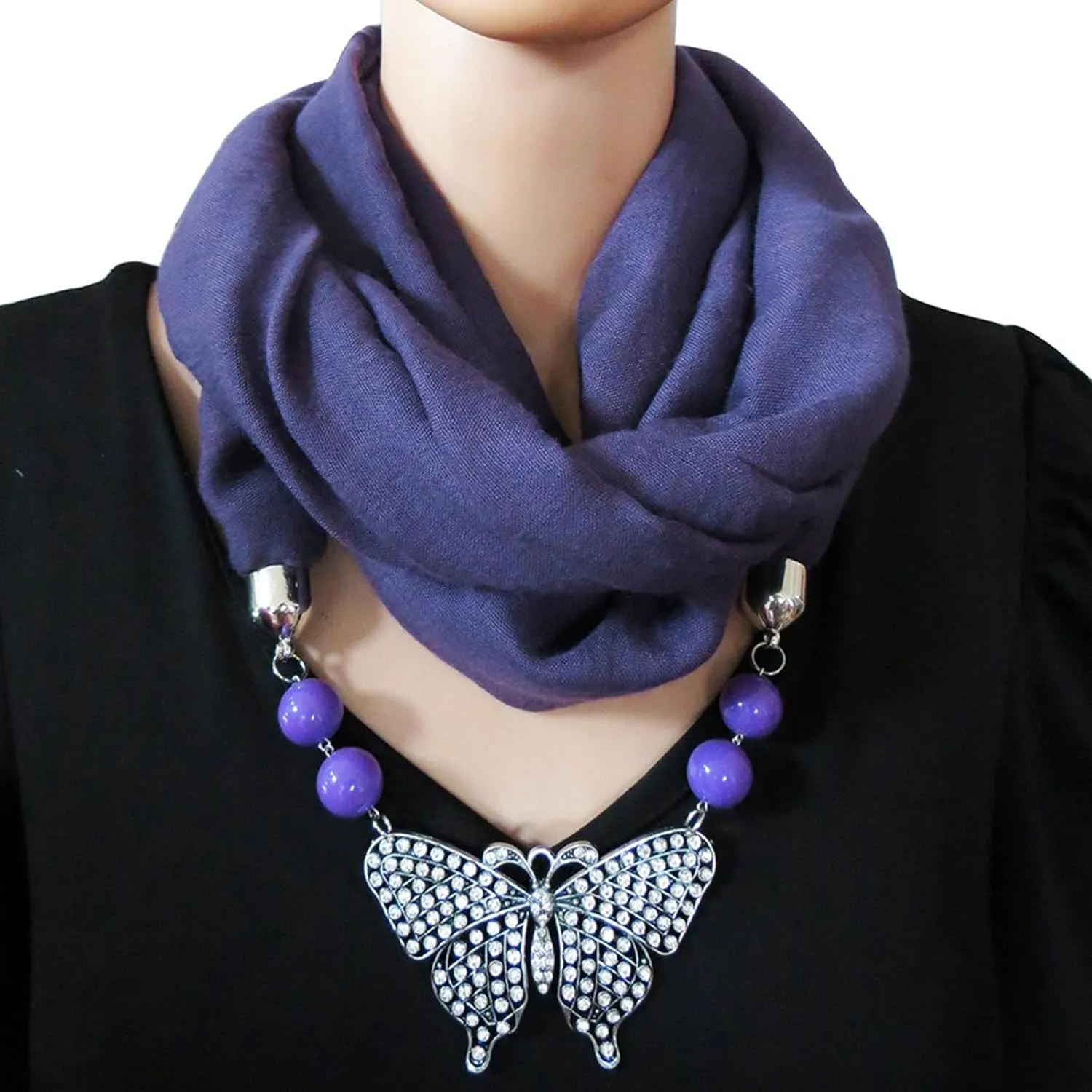 Women's Scarves Multi-purpose Unique Pendant Scarf Necklace Stylish Infinity Scarf with Jewelry Accessory